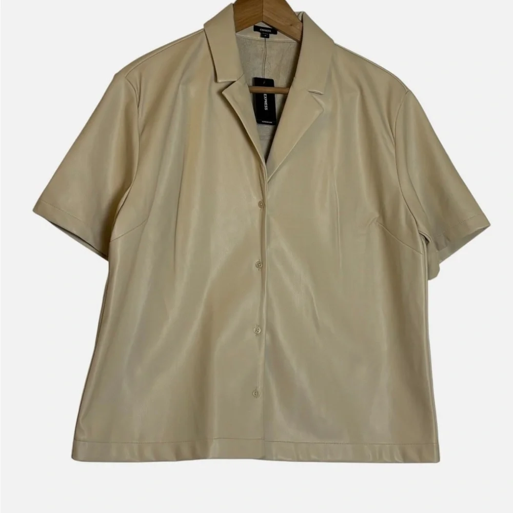 NEW Faux Leather Boxy Shirt Jacket Short Sleeve Button Up M Moto Boho MSRP $88 - Picture 2 of 6